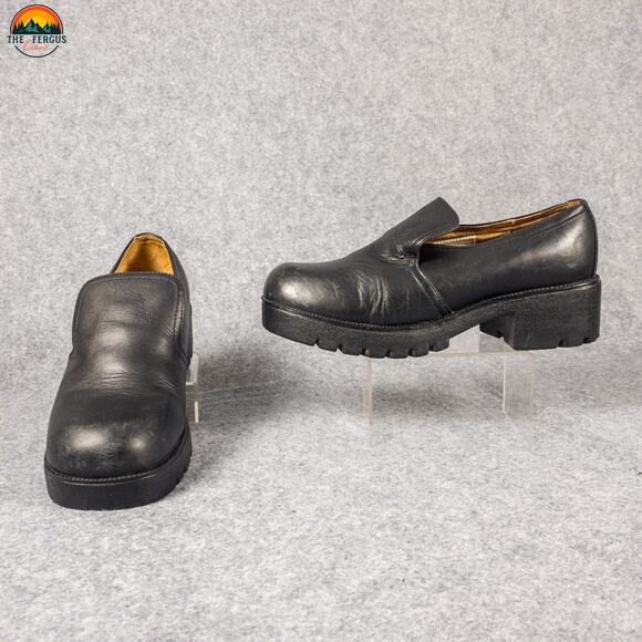 Double H Ranch Loafer Black Leather Chunky Y2K Oil Resistant Women's Size 9.5 M - Picture 1 of 11